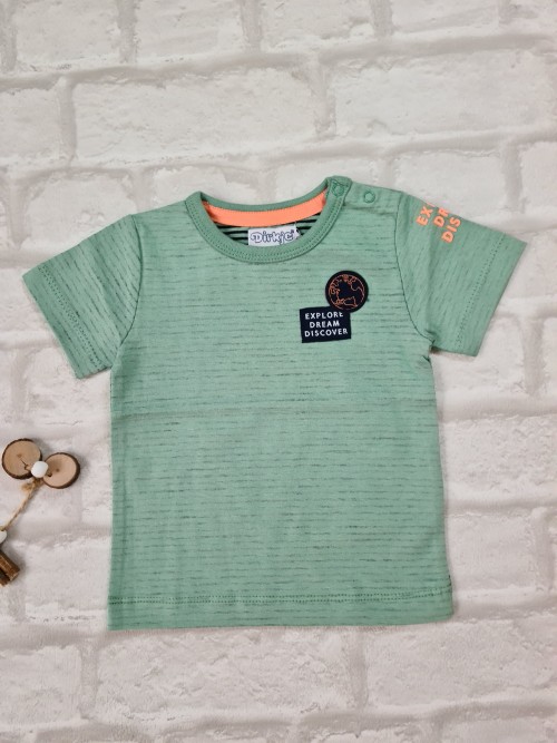 Tricou copii vernil cu scris portocaliu pe maneca